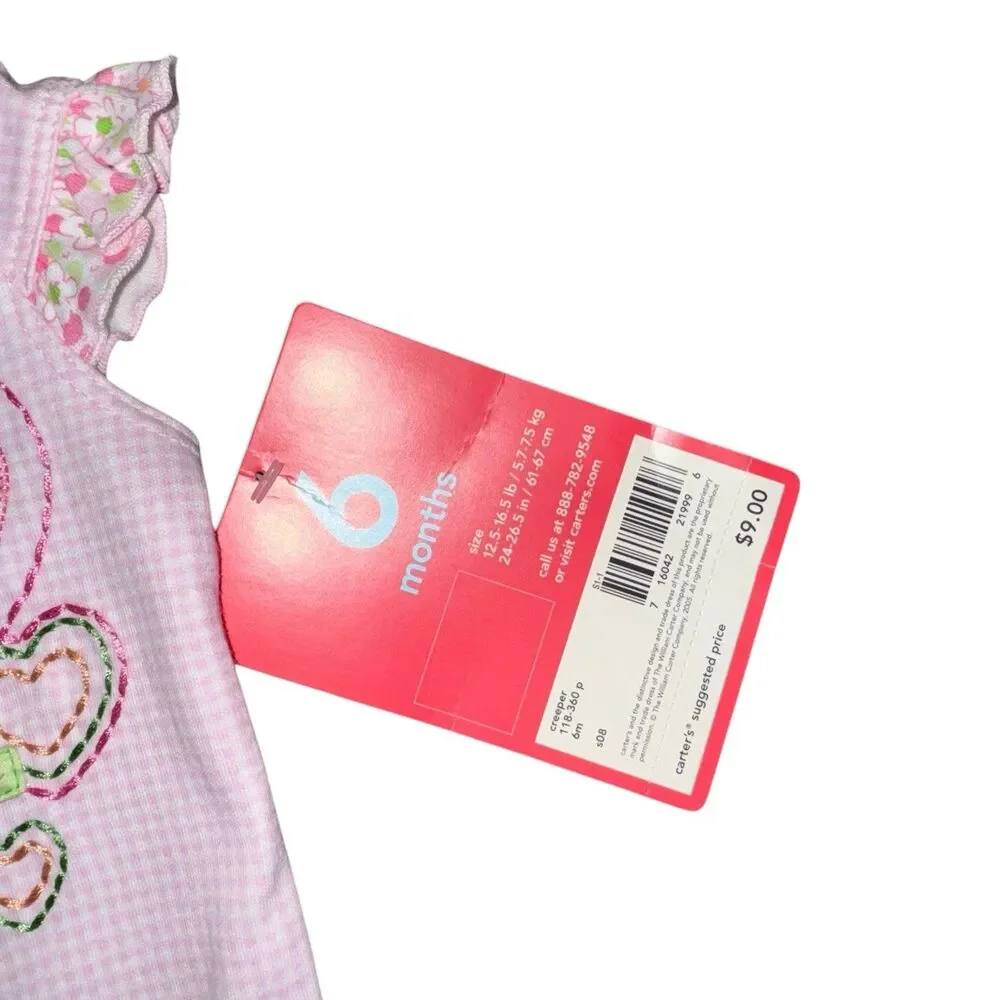 GIRLS 6 Months 1-Piece Bodysuit / Romper Pink Gingham-Flower Trim &‎ Ruffle NWT